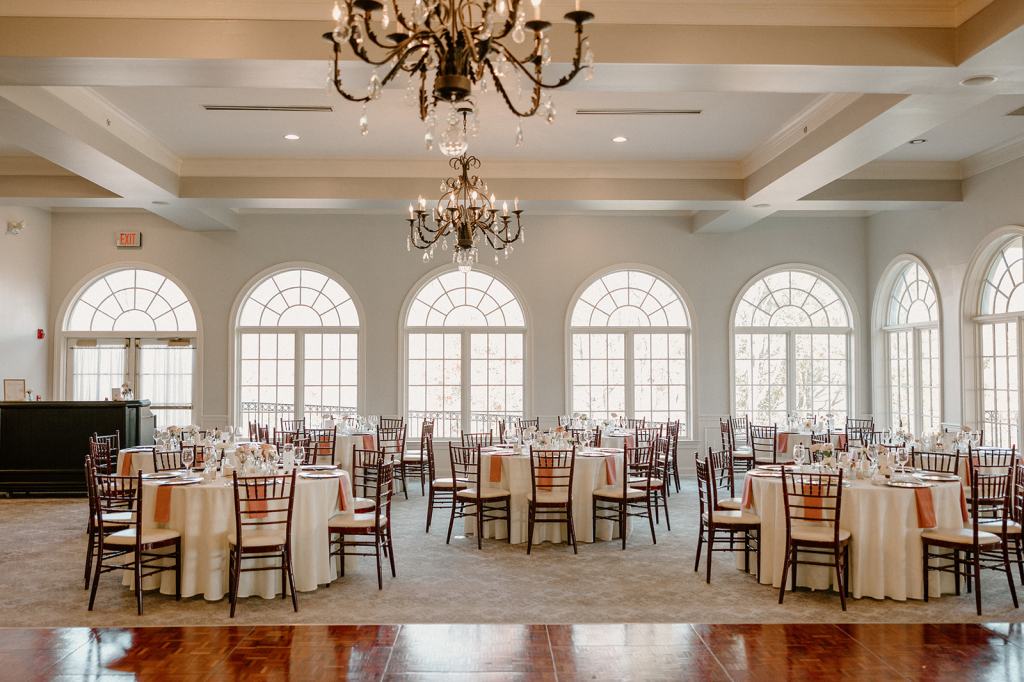 Event room decorated in autumn colors