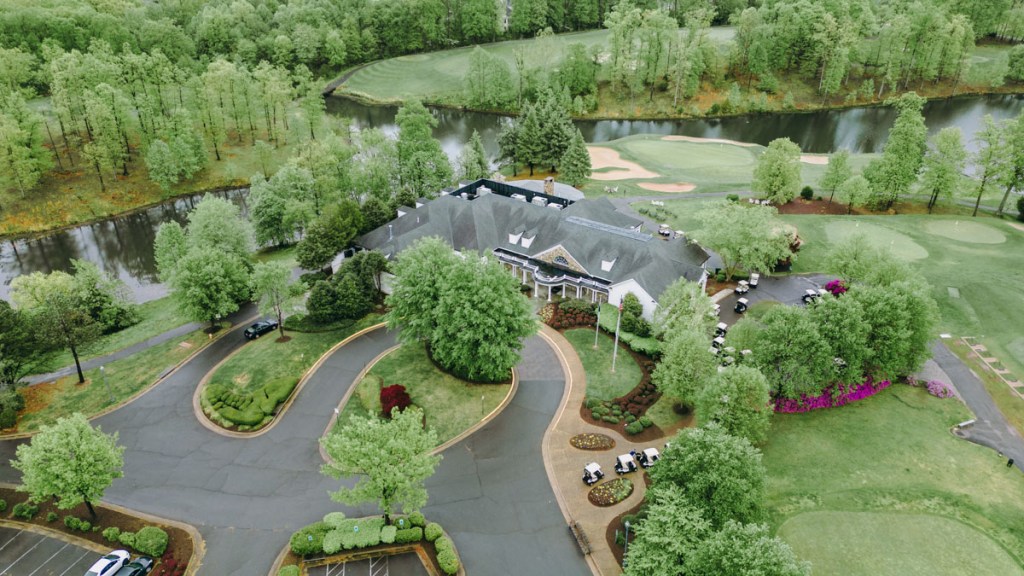 Aerial view of clubhouse on a clear day